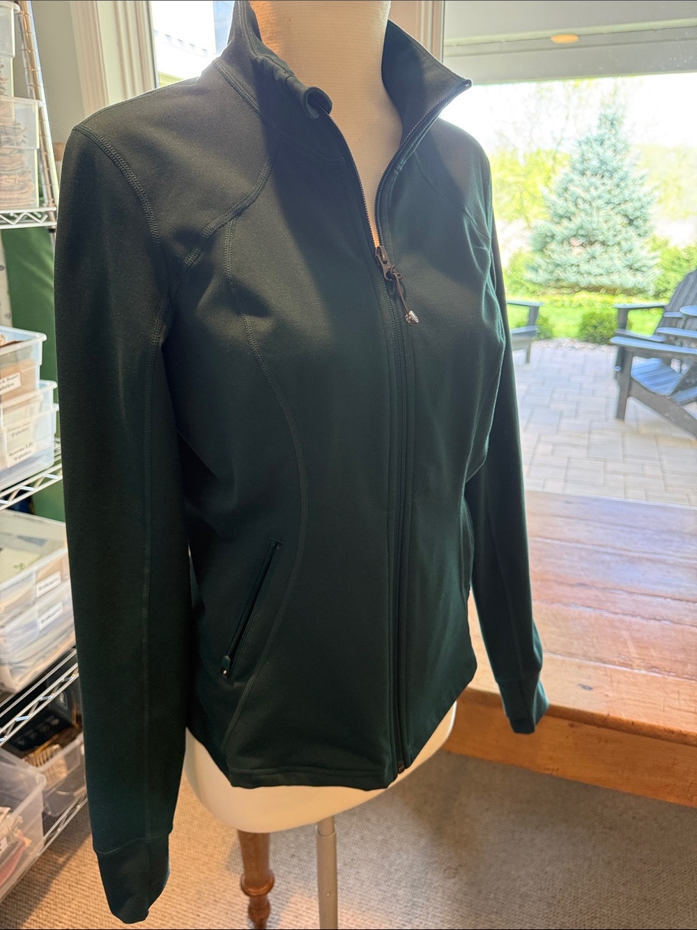 Zella Dark Green Full-Zip Athletic Bomber Jacket